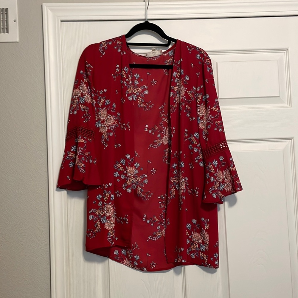 RED FLORAL CARDIGAN